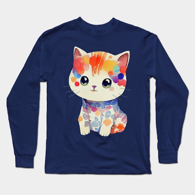 Cute Kitten Long Sleeve T-Shirt by Kinhakamaka